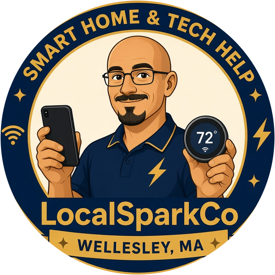 LocalSparkCo badge logo: a cartoon of William, bald with glasses and a goatee